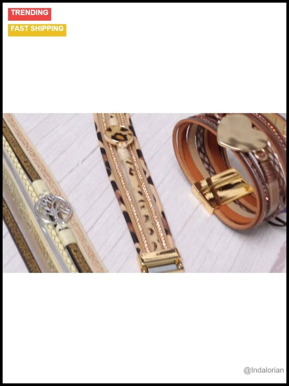 6 Pc PU Leather Bracelets Set Boho Stackable Wrist Jewelry